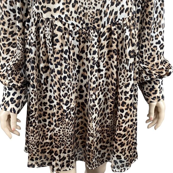 TCEC Leopard Print Long Sleeve Dress Size‎ Small Animal Lined Swing Mini - Picture 8 of 9